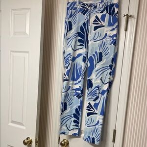 Blue & White Abstract Print Pants